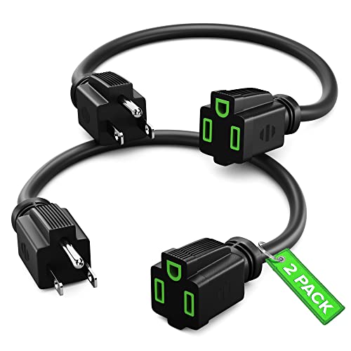 Image of Maximm 14 /3 Extension Cord 0.9 Foot, 14AWG 2 Pack, Black, 1-Outlet Heavy Duty Indoor ETL Listed, 3 Prong Plug Power Cord for Garden, Lawn, Appliances