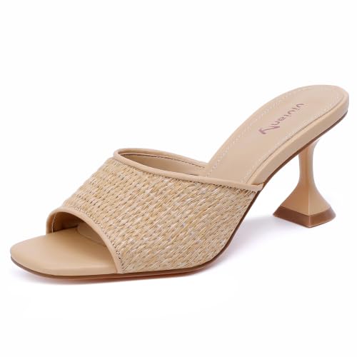 Image of vivianly Womens Square Open Heels Sandals Slip on Heeled Slides Mules for Party Daily Wear