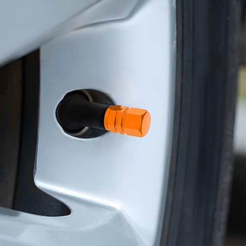 Image of Osilly Car Tire Stem Valve Caps, 8 PCS Aluminum Alloy Valve Stem Covers, Leak-Proof Tire Cap Cover Accessories, Hexgon Style Wheel Air Valve Caps for SUV Car Bike (Orange)