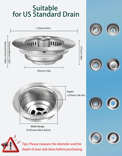 Colador para desagüe de cocina 3 en 1, acero inoxidable miniatura 3