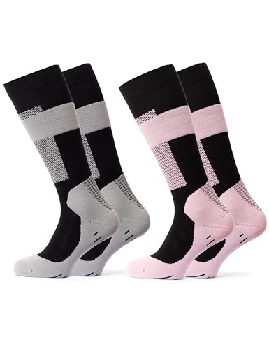 Occulto Herren & Damen Kompressions Skisocken 2er Pack (Model: Taylor) Grau Pink 35-38