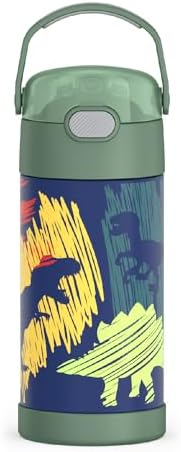 THERMOS FUNTAINER Water Bottle with Straw - 12 Ounce, Dinosaurs - Kids Stainless Steel Vacuum Insulated Water Bottle with Lid