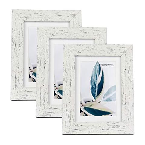 Scholar tree Wooden Picture Frame Wooden Photo Frame for Wall or Tabletop with Mat (White Crack Wood Grain,5x7 inches 3P) Cover