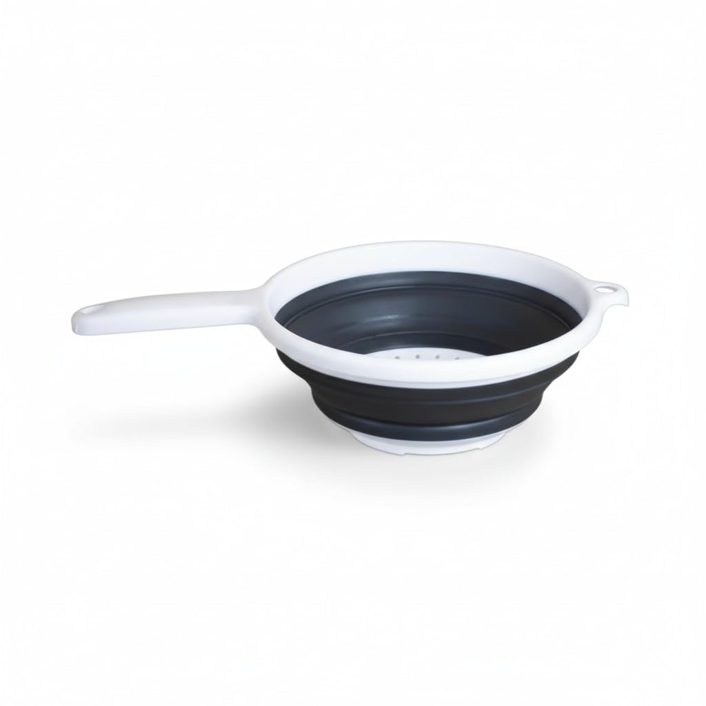 Colador de alimentos redondo de silicona plegable para ahorrar espacio de 8 pulgadas con mango - blanco (paquete de 1)