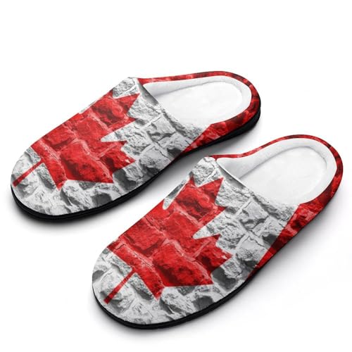 Canada Brick Flag Women's Cotton Slippers Indoor Outdoor Slip-on Warm House Shoes with Anti-Skid Rubber Sole
