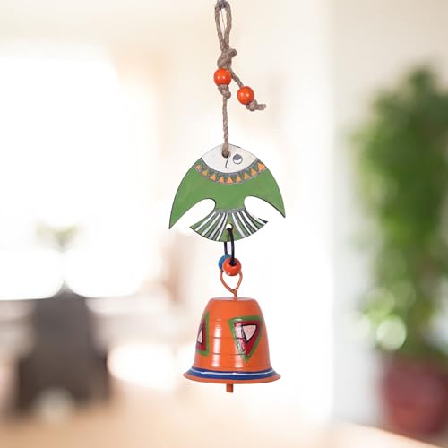 Image of Aakriti Art Creations Hand Painted Fish & Bell Wind Chime | Handmade Modern Art Wooden & Metal Wind Chime | Outdoor & Indoor Decorative Wind Chimes for Balcony, Garden, Living Room & Gifting