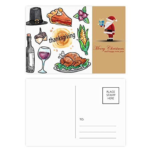 Cartes postales Thanksgiving aquarelle Père Noël pour exprimer votre gratitude