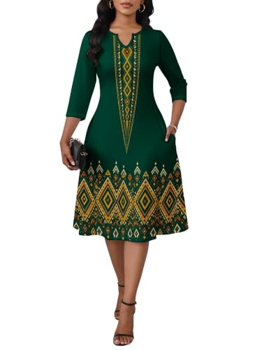 Image of PinkPatty Women's Casual 3 /4 Sleeve Midi Dresses Fit and Flare Church Work Dress with Pockets