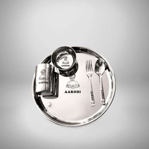 Image of Namoh Customizations Stainless stell Customized Thali Set for Kids with Name: Personalized thali Set with Name