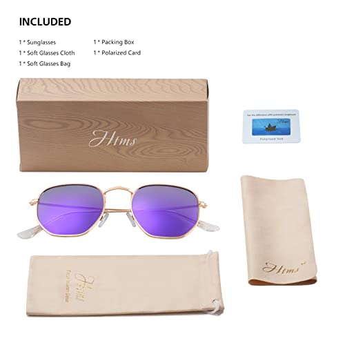 Image of Hipster Hexagonal Polarized Sunglasses Men Women Geometric Square Small Vintage Metal Frame Retro Shade Glasses