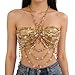 Handmade Gold and Clear Bead Body Chain Top, Adjustable Crystal & Metallic Bikini Cover Up, Bohemian Festival Bustier for Women, Glamorous Beach Party Wear