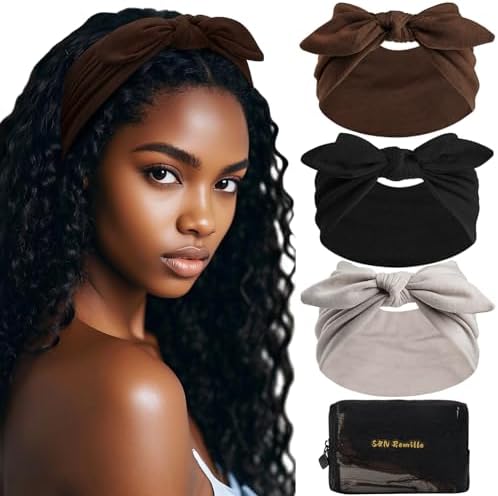 S&N Remille Wide Headbands for Women, Large Hairband, Elastic Non-Slip Headband Twist Knotted Accessories, Yoga Workout Vintage Hair 3 Pack (Multi-colored-1)