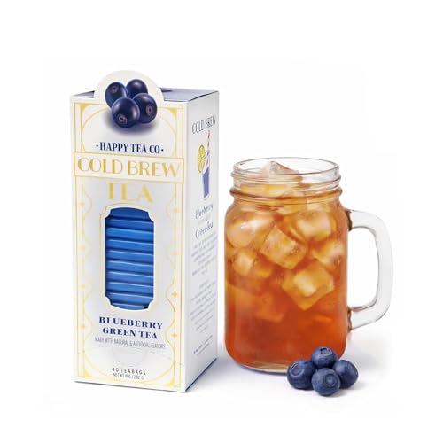 Image of Life Plus Style Gourmet Happy Tea Company Blueberry Green Tea Naturally Refreshing Cold Brew Tea Low Caffeine No Sugar Added Enjoy 40 Individually Wrapped Iced Tea Bags