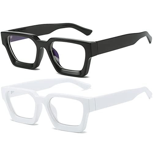 Image of AIEYEZO Square Thick Frame Glasses for Women Men Fashion Blue Light Glasses Trendy Chic Computer Eyeglasses