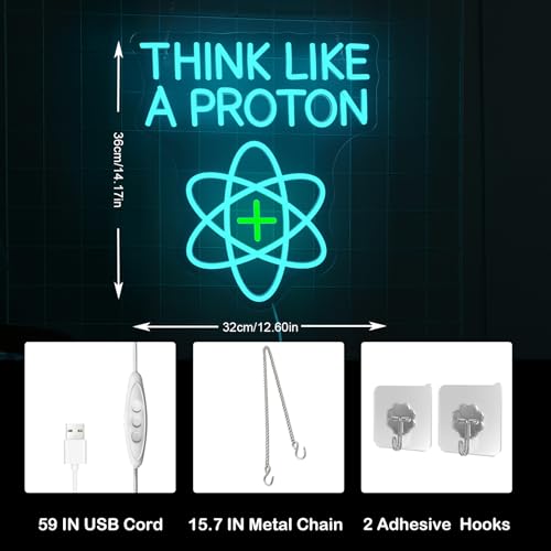 Image of Think Like a Proton Neon Sign Dimmable Good Vibes Neon Light with USB Power Think Positive LED Wall Light Nerdy Science-Themed Room Decor for Classroom Study Ideal Gift to Students and Teachers