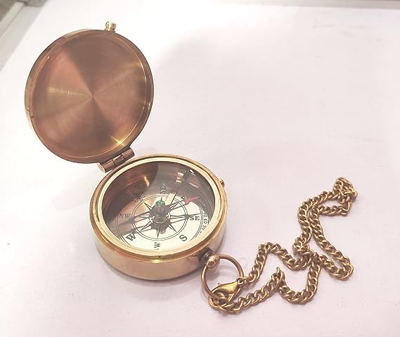 Brass Compass with Chain Brass Polish Pocket Compass for Gift & Hiking and Direction Compass 2 (inch)-picture-44