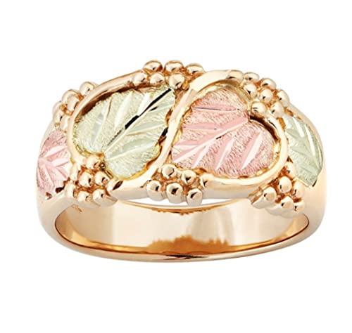 Women's Diamond-Cut S Shaped Swirl Vine Encircled by Heart Shaped Grape Leaves Wedding Ring, 10k Yellow Gold Statement Rings for Ladies, 12k Green and Rose3