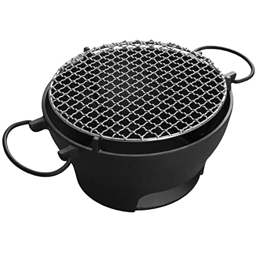 Parrilla portátil de hierro fundido para barbacoa – Estufa familiar de carbón al aire libre, barbacoa de mesa multiusos para pinchos, cocinar y calentar té, perfecta para acampar y picnics