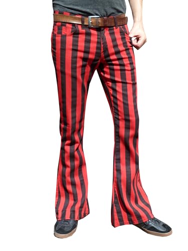 Mens Red Black Striped Bell Bottoms Flares Retro Pants Trousers