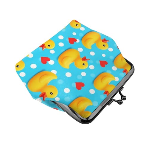 Leather Bag For Women Kiss Lock Wallet Retro Coin Purse Coin Organizer Purse (love heart polka dots blue yellow rubber ducks (1))3