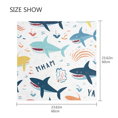 Cute Sharks Silk Like Head Scarf for Women,Soft Fashion Neck Scarf Square Satin Head Scarf 23.6 Inches2