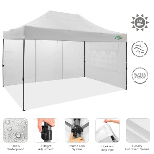 Image of COBIZI 10x15 Pop Up Canopy Tent with 4 Sidewalls,Heavy Duty Canopy,White