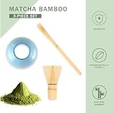 Wenrescry Zestaw akcesoriów do ceremonii Matcha, japońska ręcznie robiona trzepaczka do matcha, bambusowy uchwyt na trzepaczkę, tradycyjna łyżka do herbaty, 100 ząbków, zielona herbata w proszku - 3