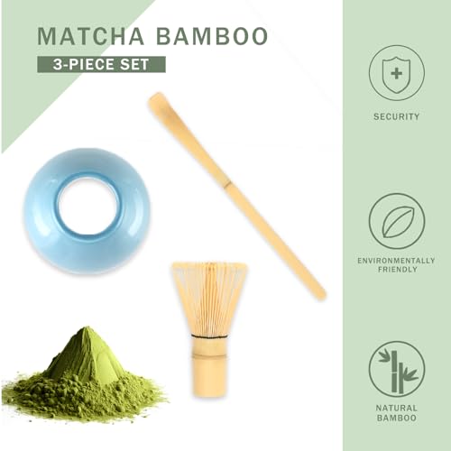Miniatura 5 de Wenrescry Juego De 3 Batidores De Matcha De Bambú, Incluye Batidor De Té Matcha De 80 Dientes, Chawan Color Azul Lago Y Chashaku - Matcha Kit Completo