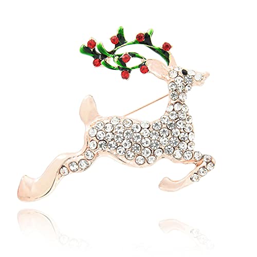 Broche de Noël en cristal pour sapin, flocon et renne en métal argenté brillant