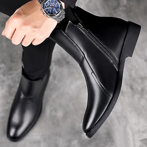 Men's Genuine Leather Zip Chelsea Boot Classic Slip On High Low Chunky Heel Work Business Dress Ankle Boot3
