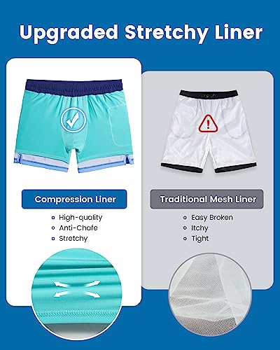 Image of maamgic 5inch Mens Swim Trunks with Compression Liner 2-in-1 Swimming Shorts Stretch Quick Dry with Zipper Pockets