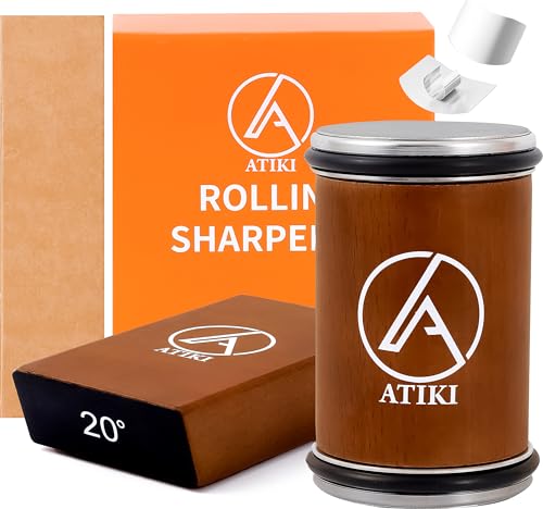 Atiki 2025 Professional Rolling Knife Sharpener Kit – Premium Diamond & Ceramic Discs, Adjustable 15°/20° Degree Magnetic Angles, Leather Strop & Finger Guard for Effortless Kitchen Knife Sharpening