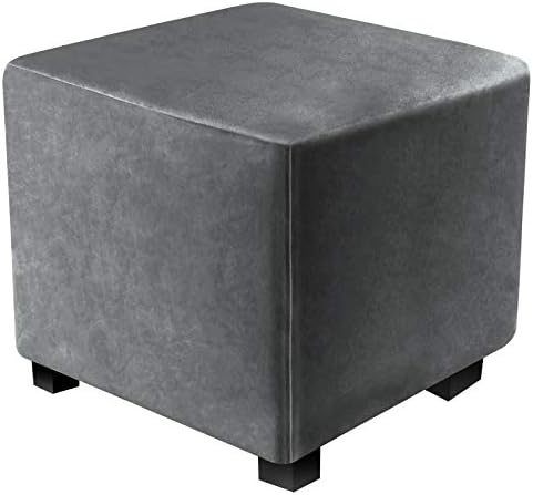 DUJUIKE Ottoman Covers Slipcover Velvet Square Ottoman Covers Protector for Footrest Foot Stool Furniture Stretch Comfortable Stretch Bella Velvet Fabric (Length & Width:13-18", Height:15-18", Grey)