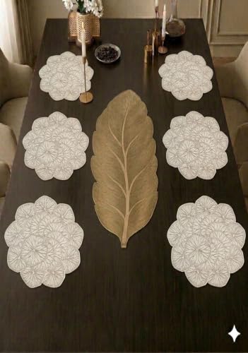 Image of Dakshya Industries PVC Waterproof Round Table Placemat & Table Runner Combo Set | 6 Round Table Mats (38 x 38 cm) + 1 Table Runner | Heat Resistant, Washable, Non Slip Dining Table Decor (Majesto)