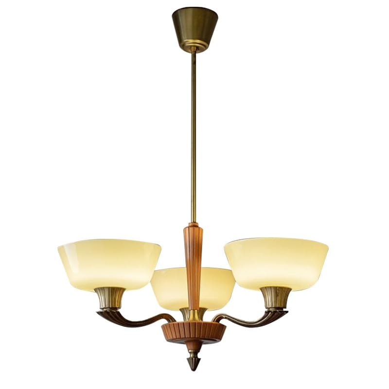 Lampe suspendue laiton américaine design rétro bois pour salle à manger