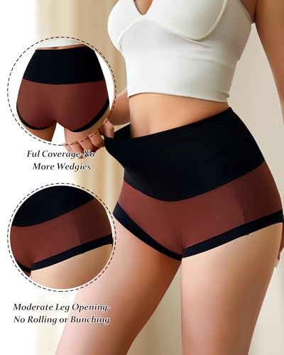 Image of Eiggam Underwear for Women Cotton High Waist Panties Full Coverage Briefs Soft Strech Ladies Breathable Panties-Multi Pack