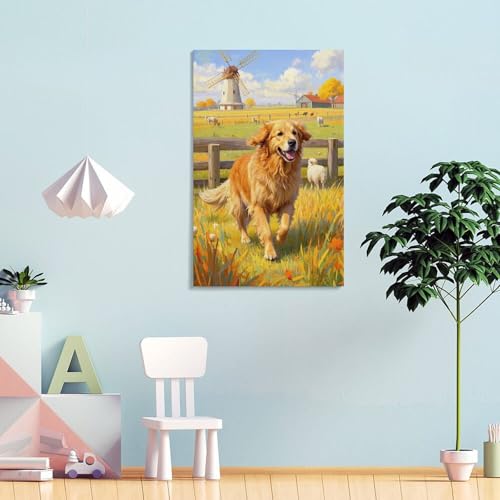 Tableau Golden Retriever Impression sur Toile Premium 50x75 cm pour Décoration Murale Chic