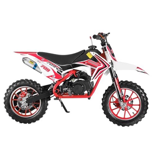 reukmuuc 49cc Dirt Bike for Kids, Gas Power Motorbike Pit Bike, Mini Off Road Motocross Trail Bike with Dual Disc Brakes, Pocket Rocket Mini Bike with 30KMH Racing Speed Red
