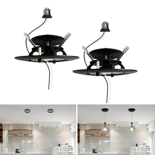 Image of Soliseed 5 /6 inch Recessed Can Light Conversion Kit to Pendant, Black 2 Pack | Instant Recessed Converter for Pendant Lighting, No Tools Needed, Fan compatible, E26 Socket for Kitchen, Island & Bedroom