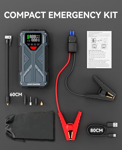 Car Jump Starter with Air Compressor, 4000A 12V Battery Jumper Starter Portable, 150PSI Jump Box Car Battery with Auto-Shutoff Tire Inflator for Vehicles (All Gas / 10.0L Diesel) - image 8