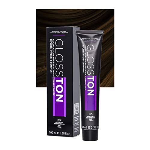 Glosston, Coloración Profesional Tonalizante Efecto Iluminador, Tinte 0.8 Castaño Tabaco, Apto para Cabello Natural y Teñido, Con Aceite de Argán, Sin Amoníaco, 100ml