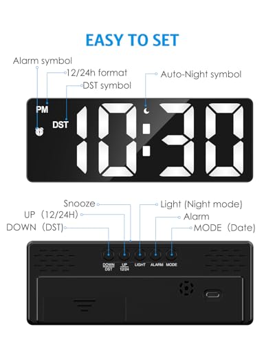 Image of AMIR Digital Alarm Clock, LED Clock for Bedroom, Electronic Desk Clock with Type-C Port Adjustable Brightness DST Snooze 12 /24H Display for Home Office