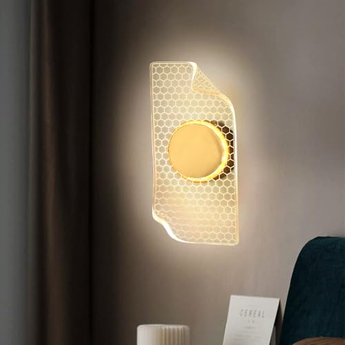 Image of Groeien 15watt LED Sconce Honeycomb Pattern Modern Transparent Indoor Home Acrylic Wall Lamp for Bedroom, Livingroom, Indoor- Warm White (Honeycomb-wall, 1)