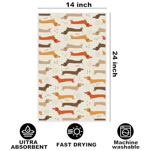 Image of Hanamiya Na Dachshund Kitchen Towels with Wine Bottle Stopper 24x14 Inch, Dachshund Gifts Reusable Dish Towels for Kitchen Bars Decor, Wine Gift Weiner Dog Gifts for Women Men Birthday Gift