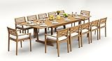 TeakStation 12 Seater Grade-A Teak Wood 13 Pc Dining Set: 118' Double Extension Mas Rectangle Trestle Leg Table and 12 Montana Stacking Arm Chairs #31MT2512