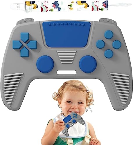 シリコーンおしゃぶり | 食品グレードのシリコン ゲーム コントローラー ティーザー ストラップ付き | 新生児の吸うニーズのためのBPAフリーの感覚おもちゃ、男の子の女の子の歯が生える不快感の軽減