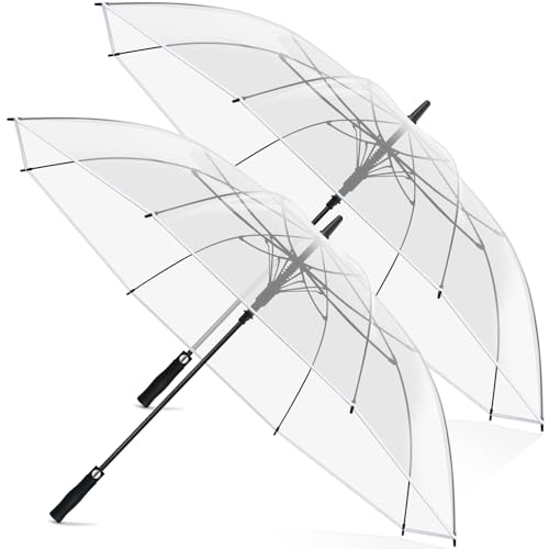 Weewooday 2 Durchsichtige Regenschirme XXL Große Regenschirme Automatik Schirm mit Druckknopf Elegante Stockschirme Winddicht Wasserdicht Regenschirm Hochzeitsschirm Partnerschirm Golfschirm (150 cm)