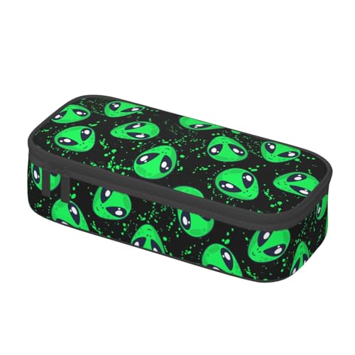 Image of Funny Green Alien Pencil Case Organizer Big Capacity Pencil Pouch Stationery With Zipper School Supplies Pencil Bag For Girls Boys Office, j56tsd