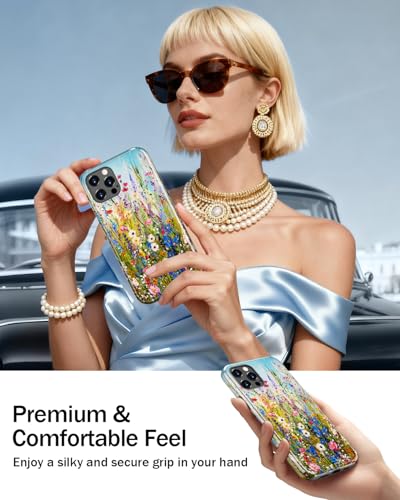 Image of Goodon for iPhone 12 Pro Case /iPhone 12 Case Cute - Wireless Charging Compatible - Dual-Layer Hard Shell + Silicone Cover - Protective Phone Case, Trendy Designs for Women - Wildflowers Painting