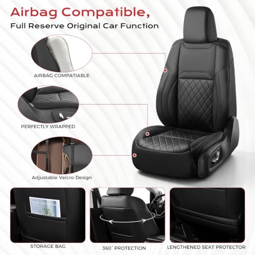 Image of Coverado Upgraded Leather Car Seat Covers Full Set,Custom Fit for Honda CRV EX,EX-L,LX,SE,Touring 2015 2016,Waterproof Wear-Resistant Seat Protectors,Black